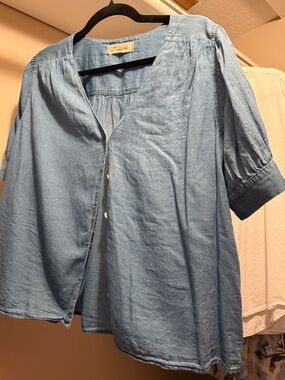Light Wash Denim Button-Front Blouse